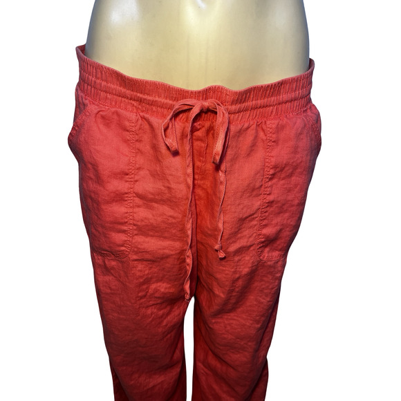 allen allen Linen Pants Womens XL Orange Drawstring Elastic Waist LL10620-NR - Picture 3 of 13